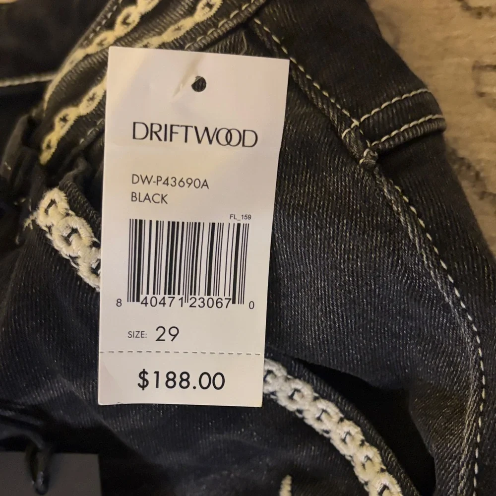 DRIFTWOOD Black Jeans with Cream Floral Embroidery - Picture 6 of 8